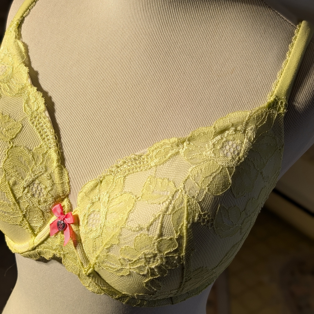 Victoria's Secret Lemon Lace Bra with Pink Accent